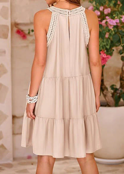 Italian Apricot Cold Shoulder Patchwork Cotton Dress Summer - Image 3