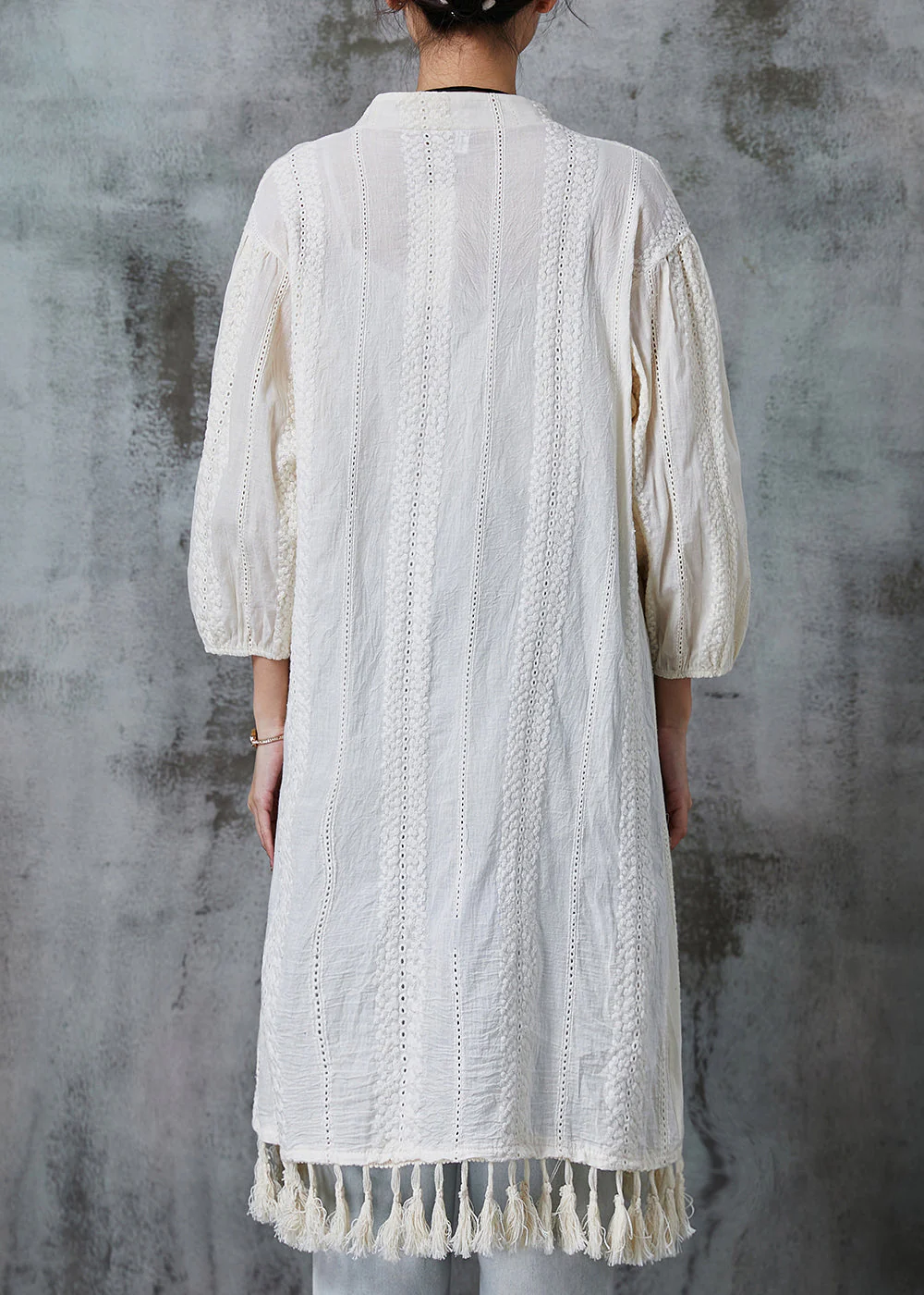 Italian Apricot Tasseled Embroidered Cotton Dress Spring - Image 4