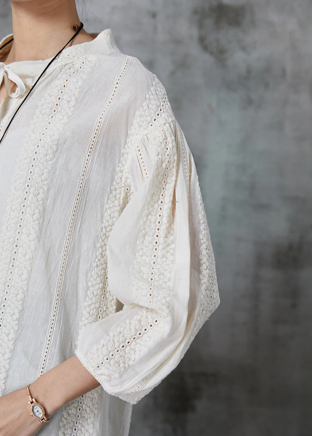 Italian Apricot Tasseled Embroidered Cotton Dress Spring - Image 5