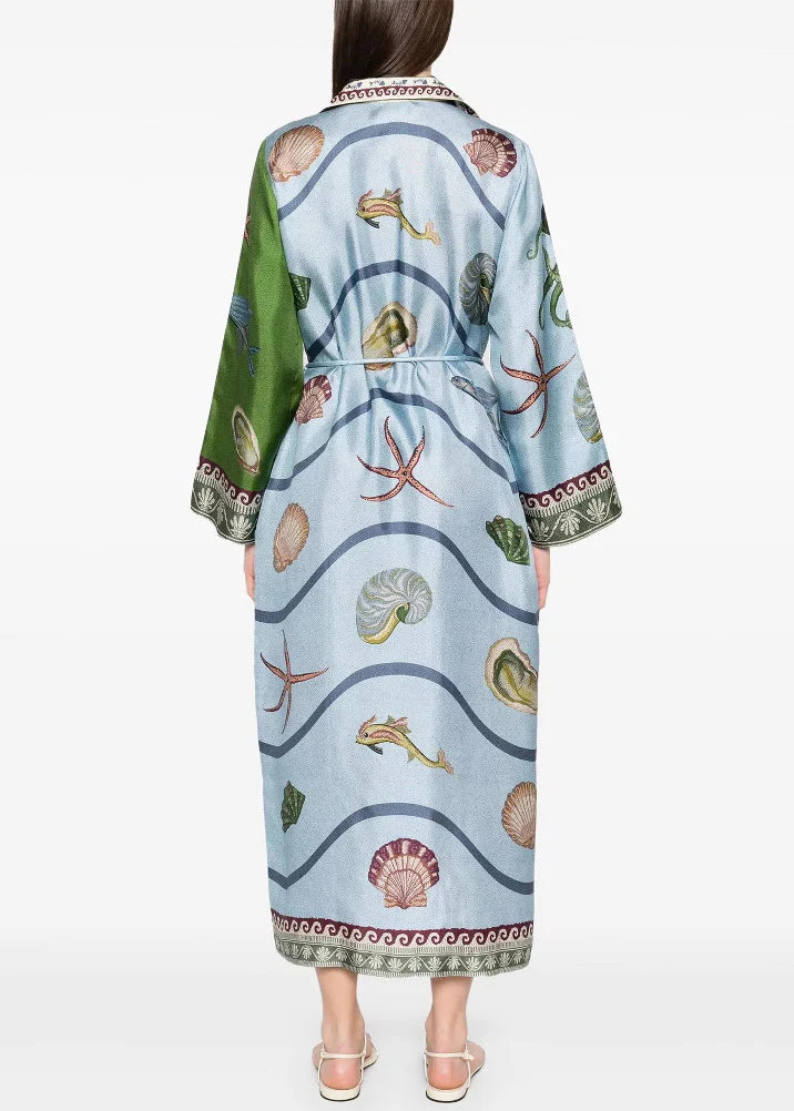 Italian Asymmetrical Print Tie Waist Cotton Blouses Dress Spring - Image 3