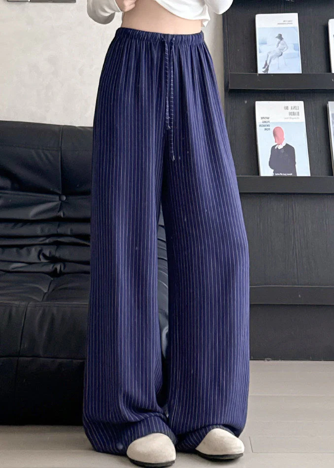 Italian Beige Elastic Waist Striped Linen Straight Pants Spring - Image 4