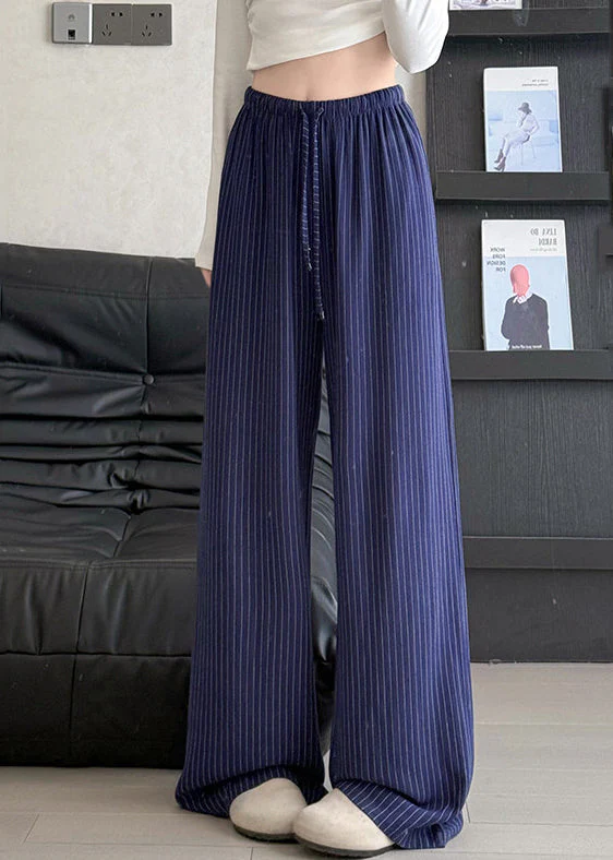 Italian Beige Elastic Waist Striped Linen Straight Pants Spring - Image 5