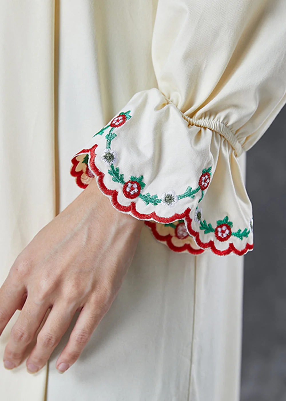 Italian Beige Embroidered Ruffles Cotton Maxi Dresses Fall - Image 5