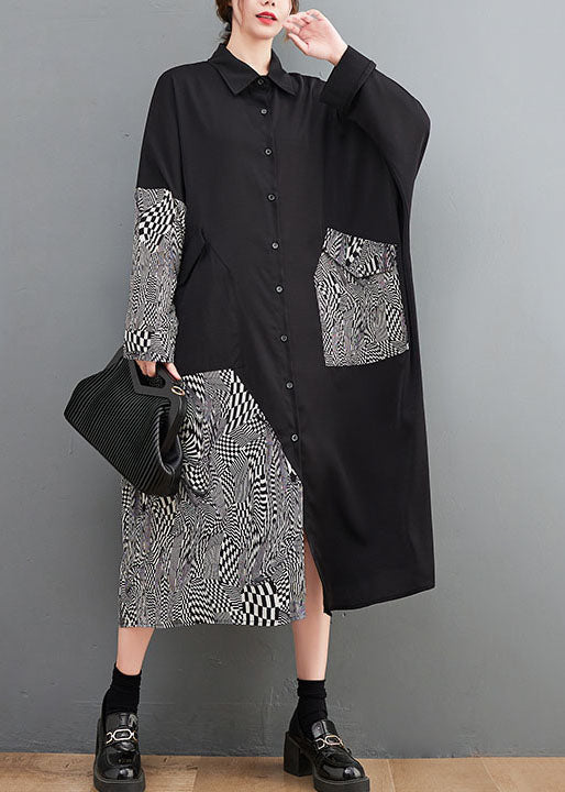 Italian Black Asymmetrical Patchwork Print Cotton Dresses Spring - Image 2