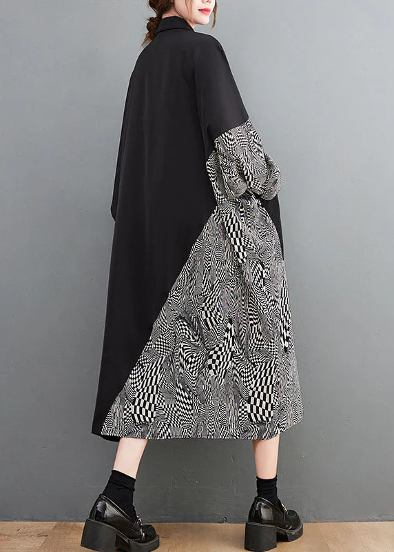 Italian Black Asymmetrical Patchwork Print Cotton Dresses Spring - Image 4