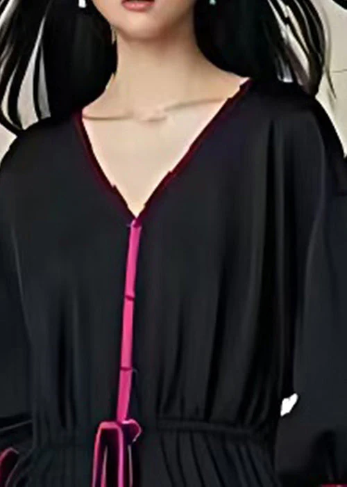 Italian Black Cinched Patchwork Exra Large Hem Cotton Holiday Dress Spring - Image 2