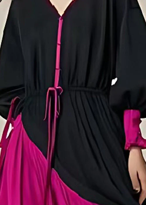 Italian Black Cinched Patchwork Exra Large Hem Cotton Holiday Dress Spring - Image 3