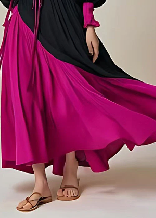 Italian Black Cinched Patchwork Exra Large Hem Cotton Holiday Dress Spring - Image 5