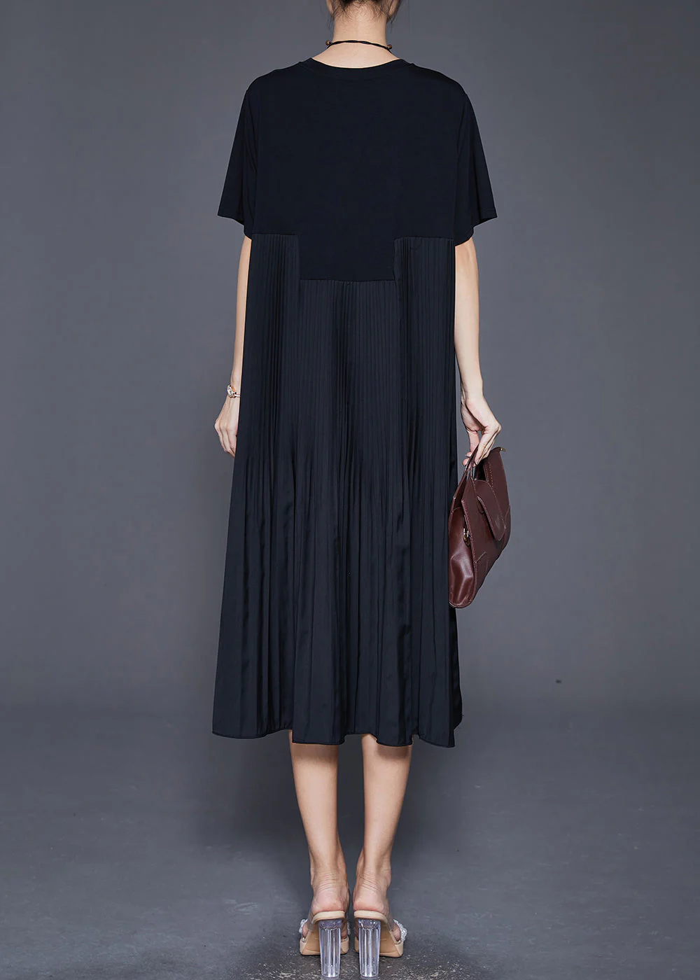 Italian Black Oversized Patchwork Wrinkled Long Dresses Summer - Image 4