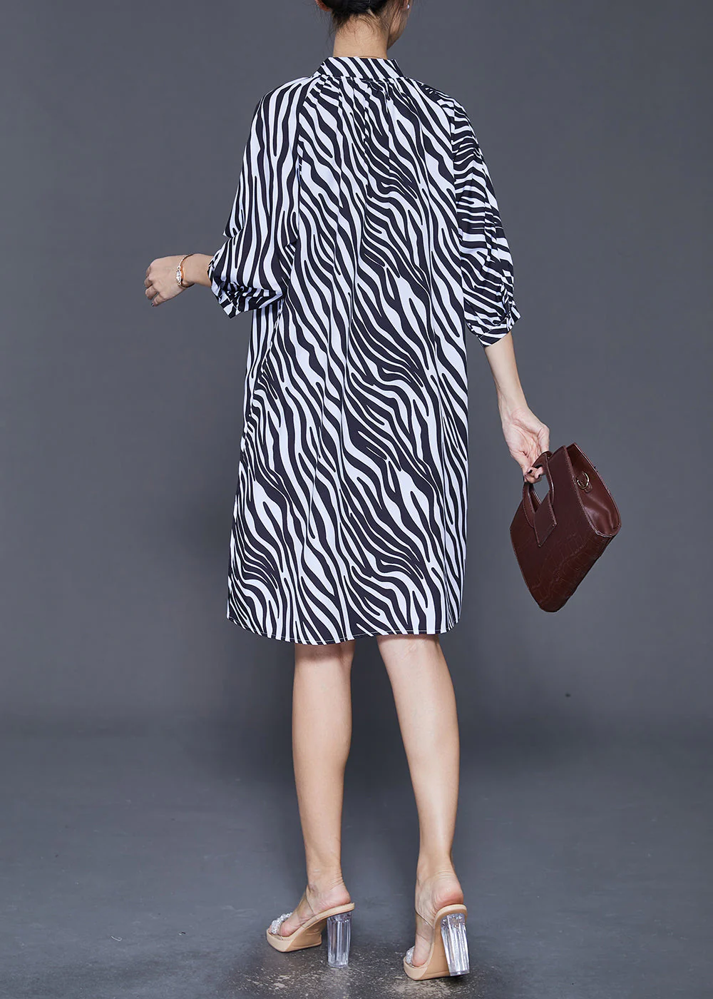 Italian Black Oversized Striped Shirt Dress Half Sleeve - Image 4