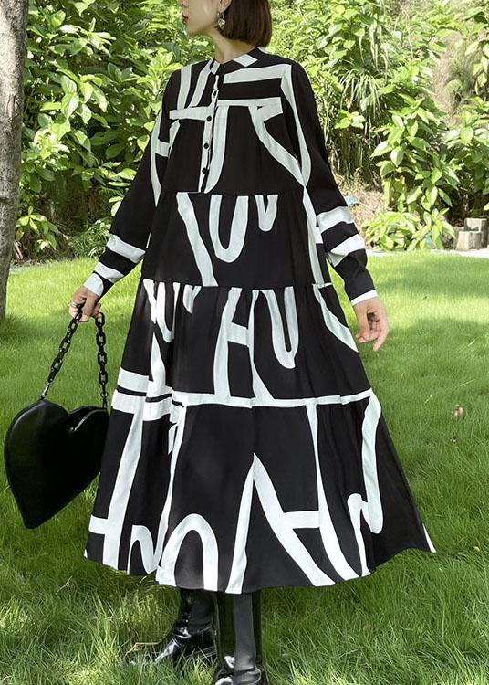 Italian Black Patchwork Button Print Fall Long sleeve Party Dress - Image 3