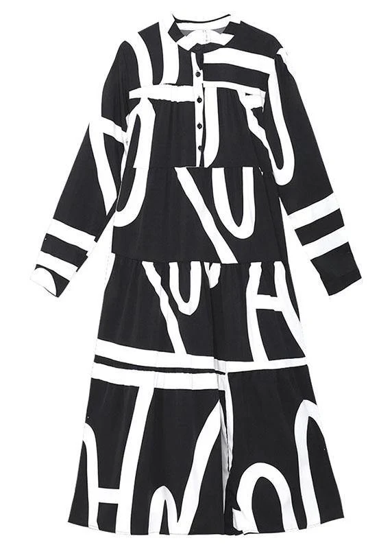 Italian Black Patchwork Button Print Fall Long sleeve Party Dress - Image 5