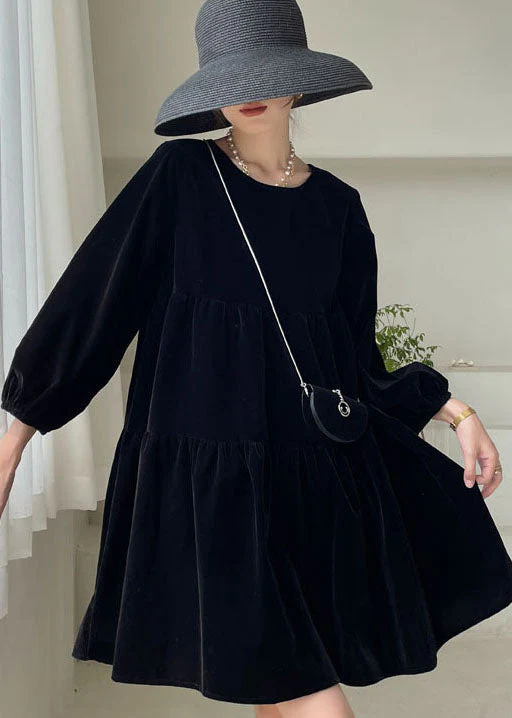 Italian Black Patchwork Velour Vacation Dress Spring - Image 2
