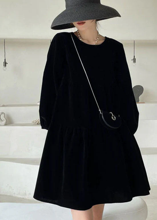 Italian Black Patchwork Velour Vacation Dress Spring - Image 3