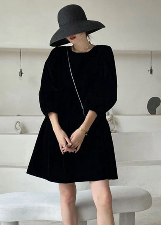 Italian Black Patchwork Velour Vacation Dress Spring - Image 4
