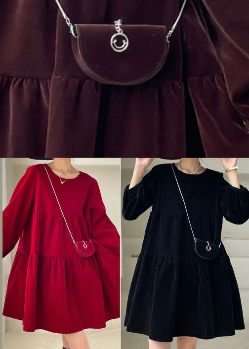 Italian Black Patchwork Velour Vacation Dress Spring - Image 5