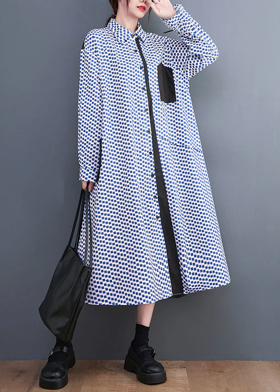 Italian Black Plaid Peter Pan Collar Drawstring Button Holiday Maxi Shirts Dress Fall - Image 4
