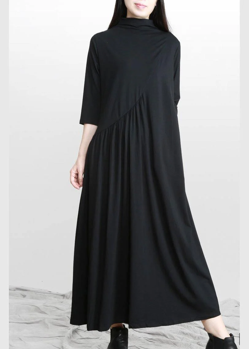 Italian Black Pockets Cotton Bracelet sleeved Fall Holiday Dress