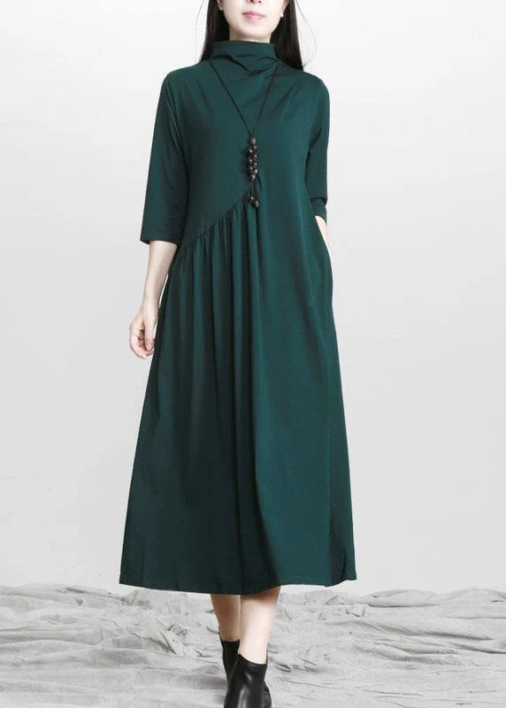 Italian Black Pockets Cotton Bracelet sleeved Fall Holiday Dress - Image 2