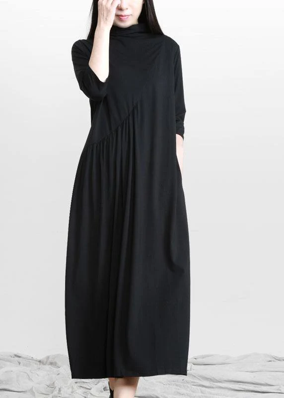 Italian Black Pockets Cotton Bracelet sleeved Fall Holiday Dress - Image 3