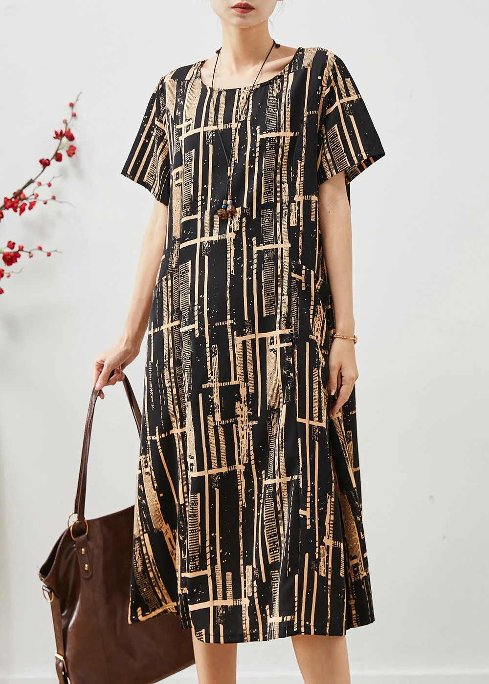 Italian Black Print Pockets Chiffon Maxi Dresses Summer - Image 2