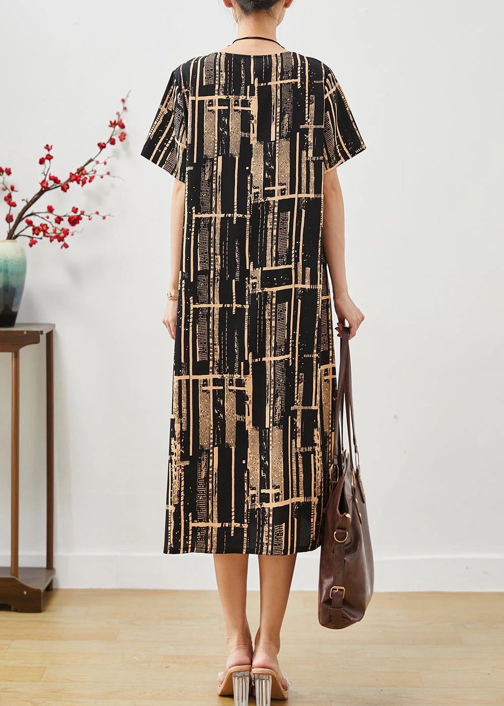 Italian Black Print Pockets Chiffon Maxi Dresses Summer - Image 4