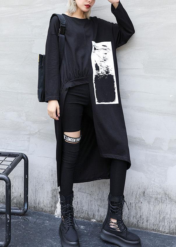 Italian black prints Cotton dress asymmetric Midi fall Dress - Image 3