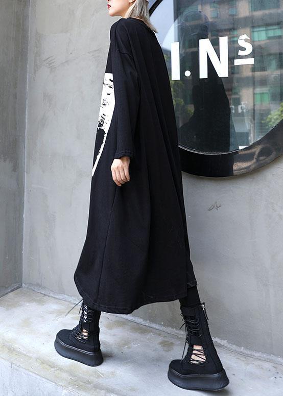 Italian black prints Cotton dress asymmetric Midi fall Dress - Image 4