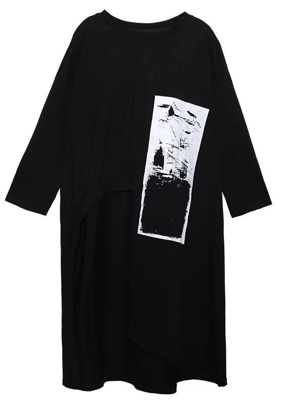 Italian black prints Cotton dress asymmetric Midi fall Dress - Image 5