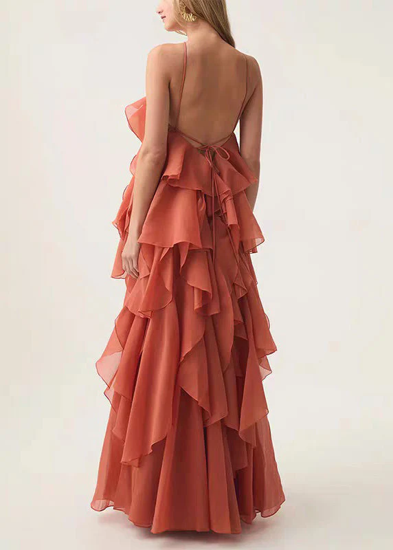 Italian Blue Backless Solid Chiffon Spaghetti Strap Dress Sleeveless - Image 5