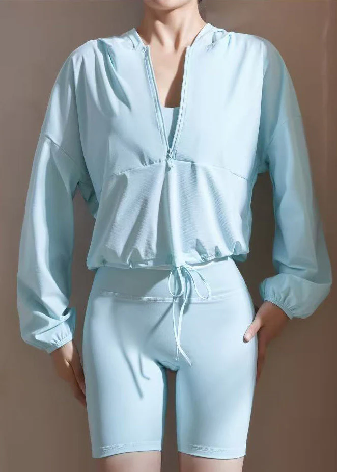 Italian Blue Hooded Pockets Spandex UPF 50+ Coat Jacket Spring - Image 3