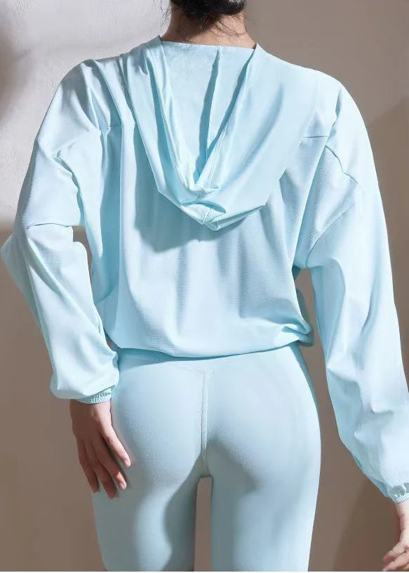 Italian Blue Hooded Pockets Spandex UPF 50+ Coat Jacket Spring - Image 4