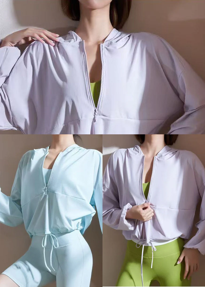 Italian Blue Hooded Pockets Spandex UPF 50+ Coat Jacket Spring - Image 5