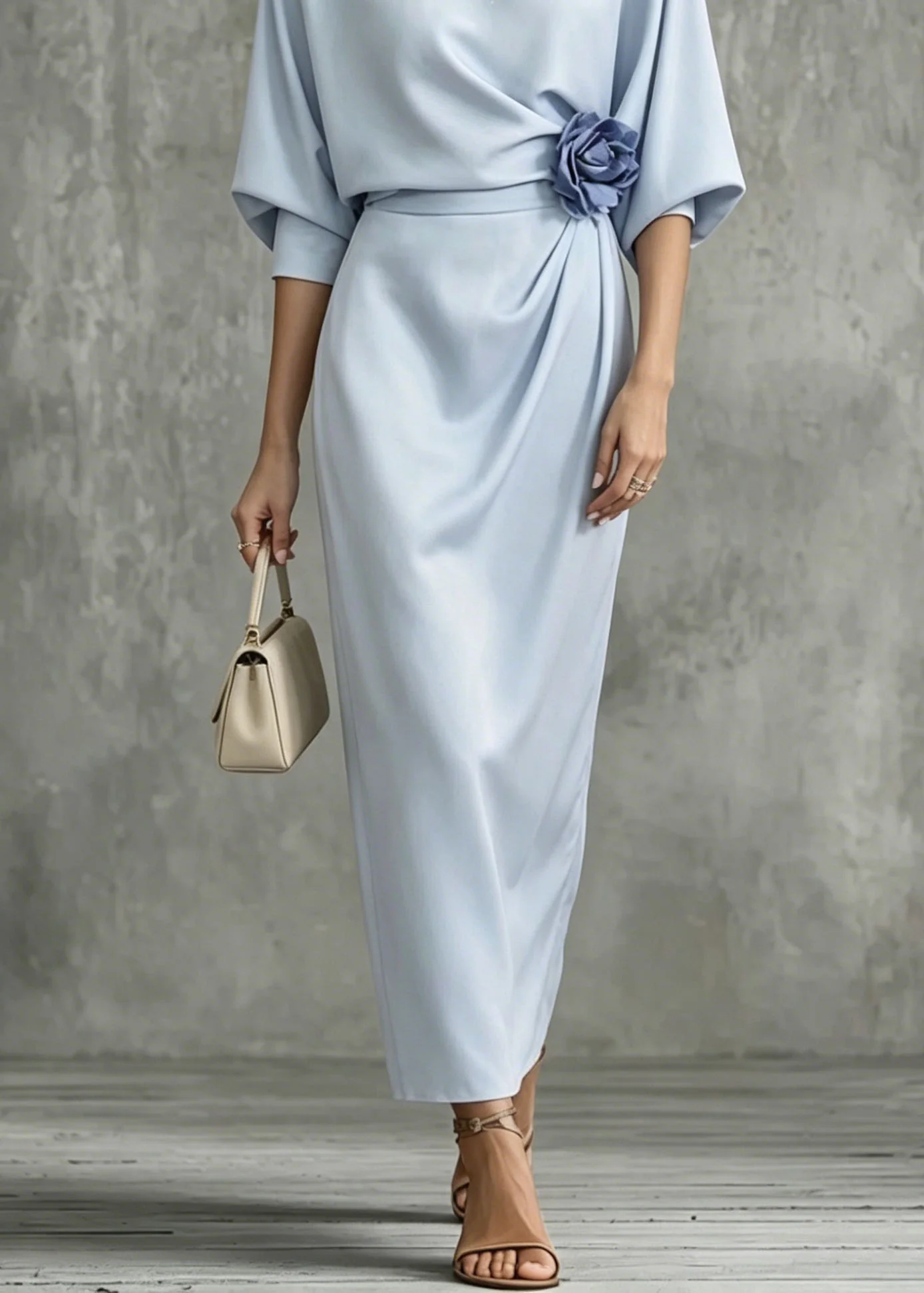 Italian Blue O Neck Floral Cotton Maxi Dress Summer - Image 4