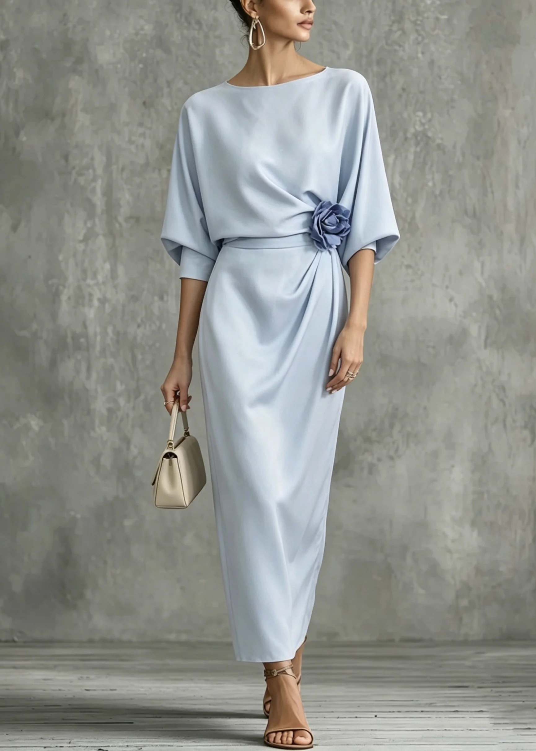 Italian Blue O Neck Floral Cotton Maxi Dress Summer - Image 5