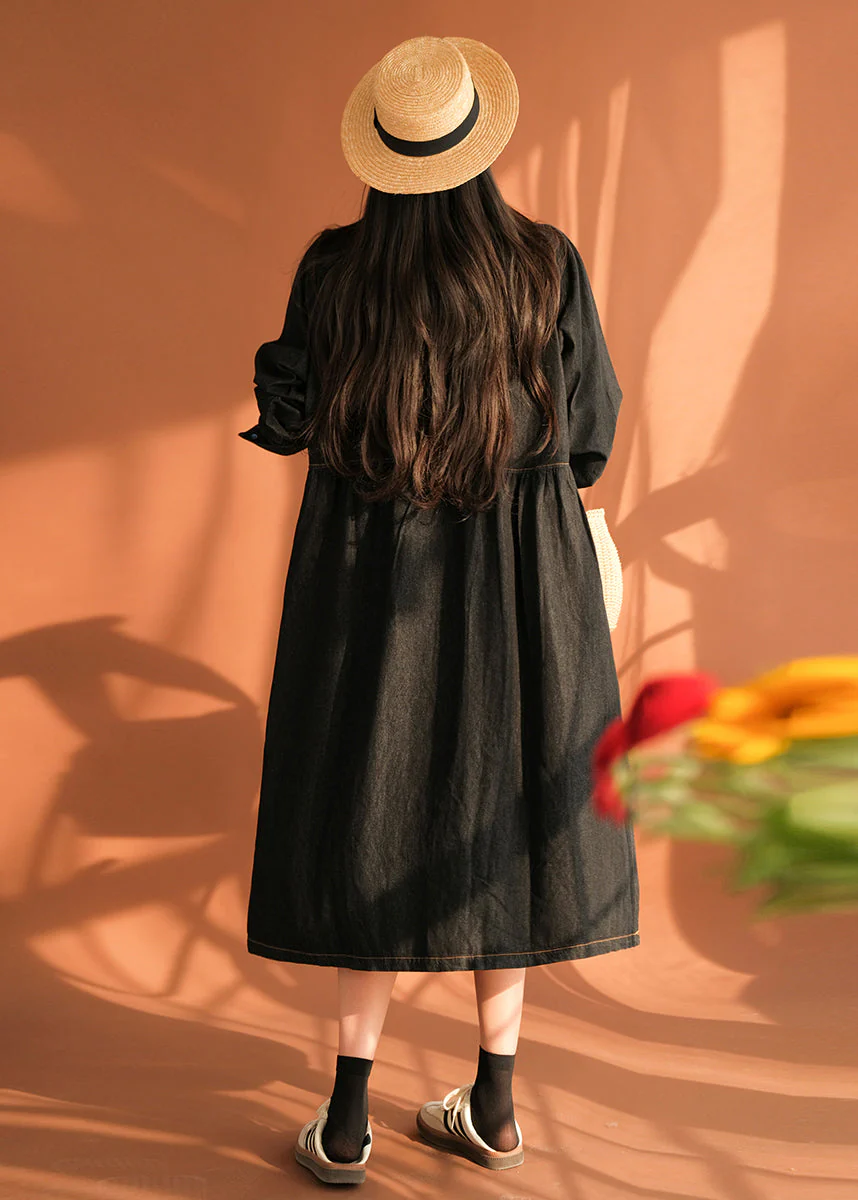 Italian Blue Peter Pan Collar Patchwork Denim Shirts Dresses Spring - Image 4