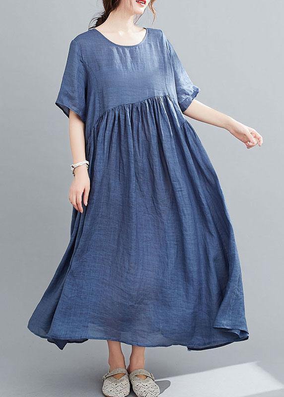 Italian Blue Pockets Maxi Dresses Short Sleeve Summer - Image 3