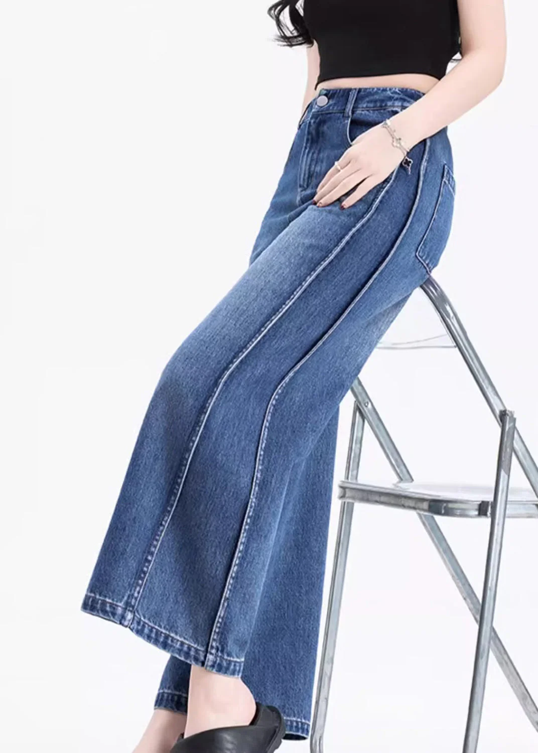 Italian Blue Pockets Patchwork Denim Crop Pants Summer - Image 4