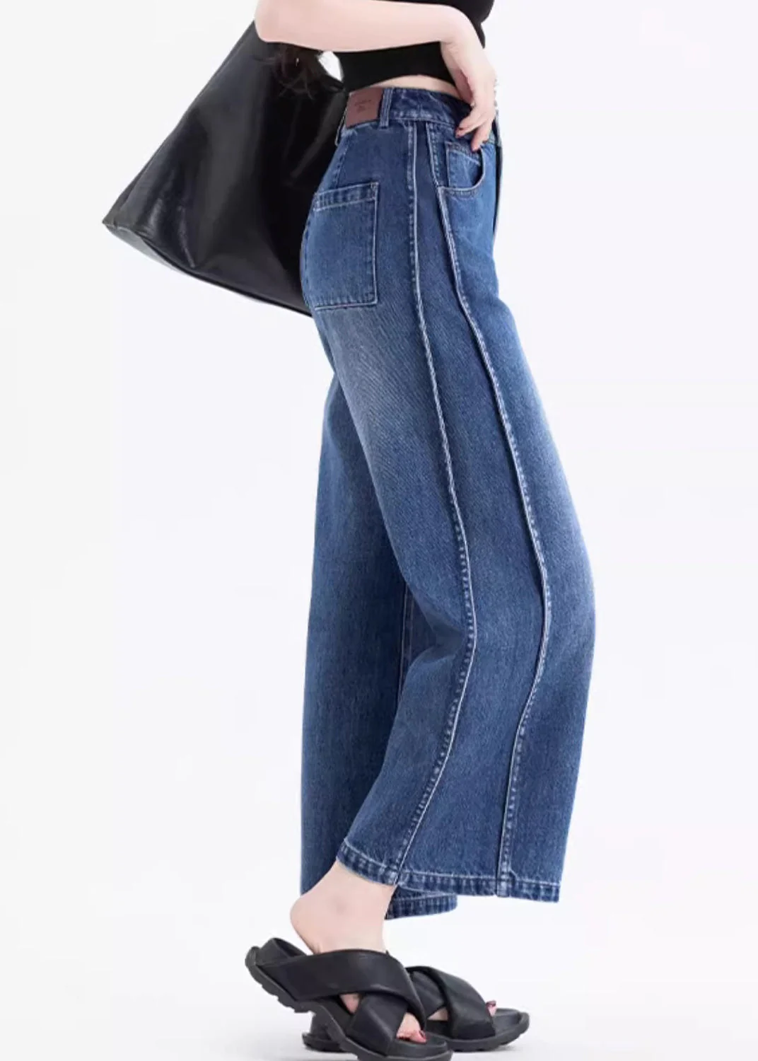 Italian Blue Pockets Patchwork Denim Crop Pants Summer - Image 5