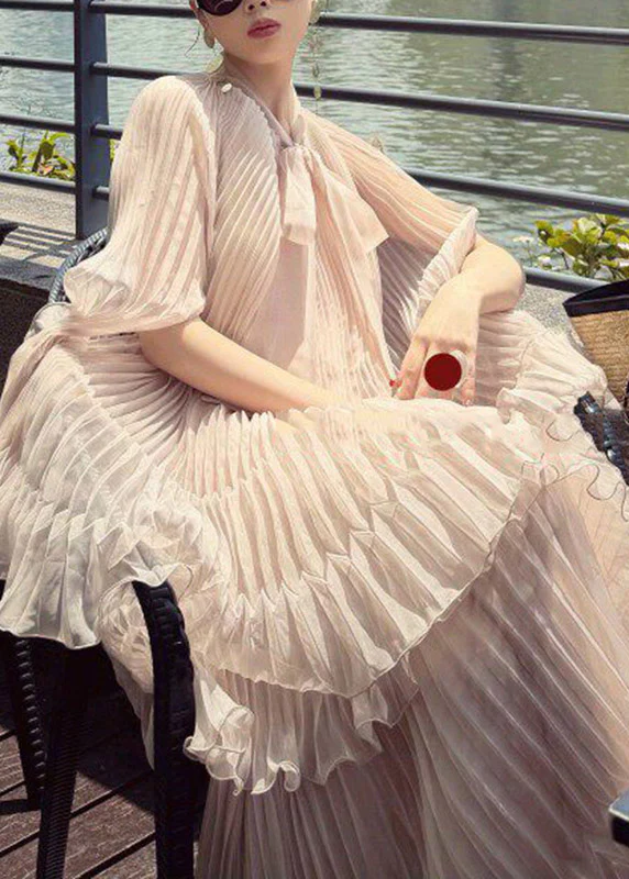 Italian Bow Wrinkled Top And A Line Skirts Two Pieces Set Summer - Image 4