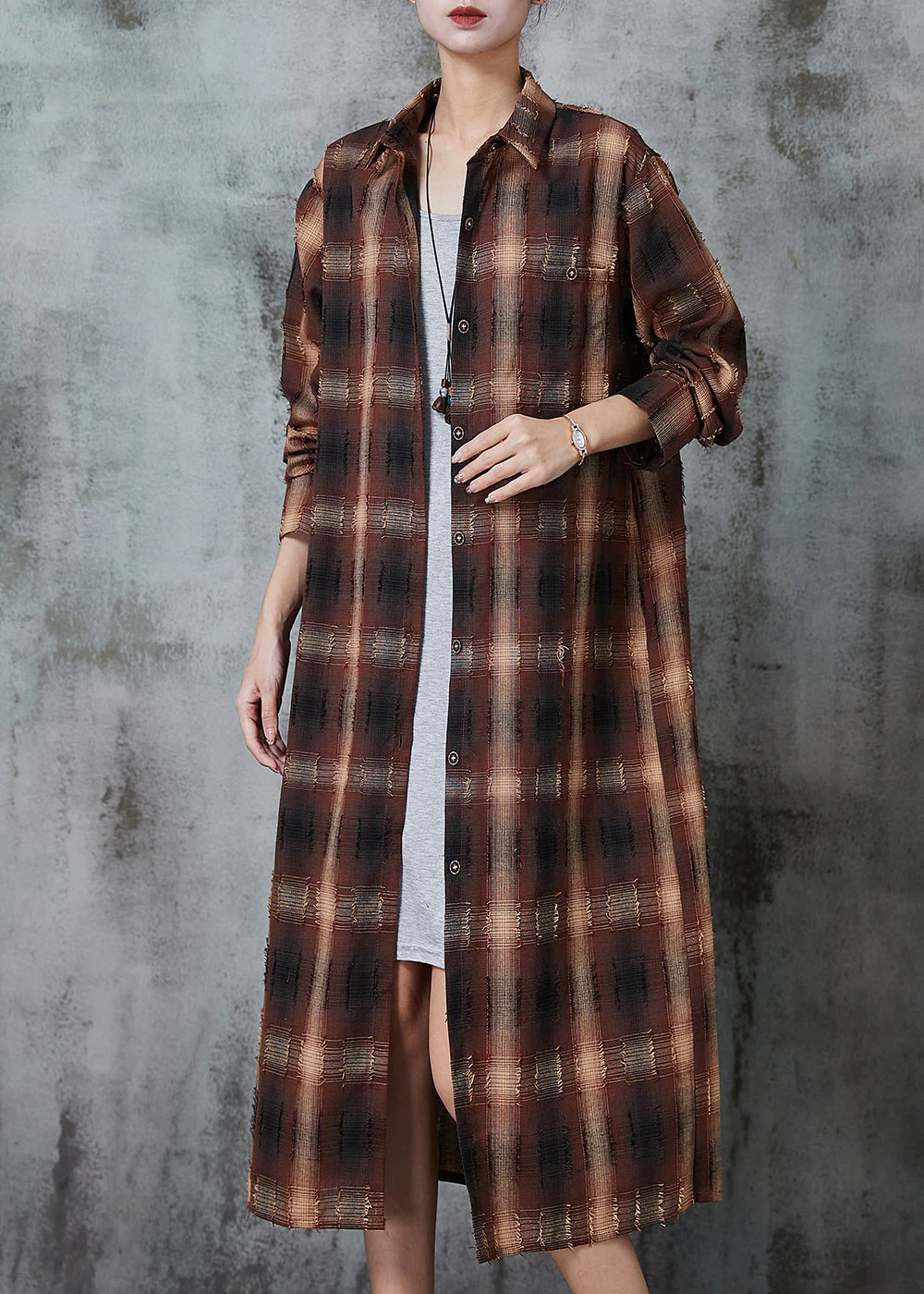 Italian Brown Oversized Cotton Shirt Dress Spring - Image 2
