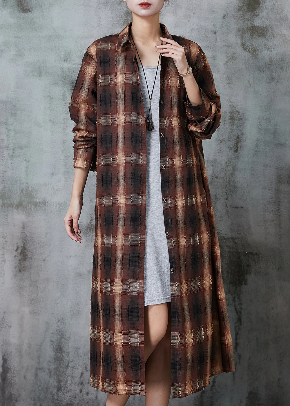 Italian Brown Oversized Cotton Shirt Dress Spring - Image 3