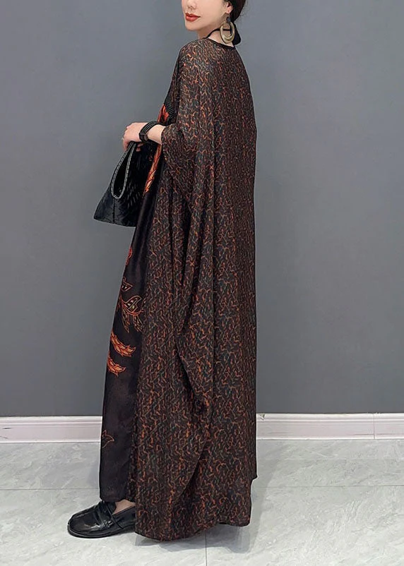 Italian Chocolate Oversized Patchwork Print Silk Maxi Dresses Summer - Image 4