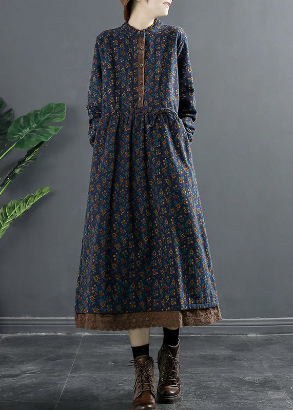 Italian Coffee Button Pockets Fleece Dress Winter - Image 2