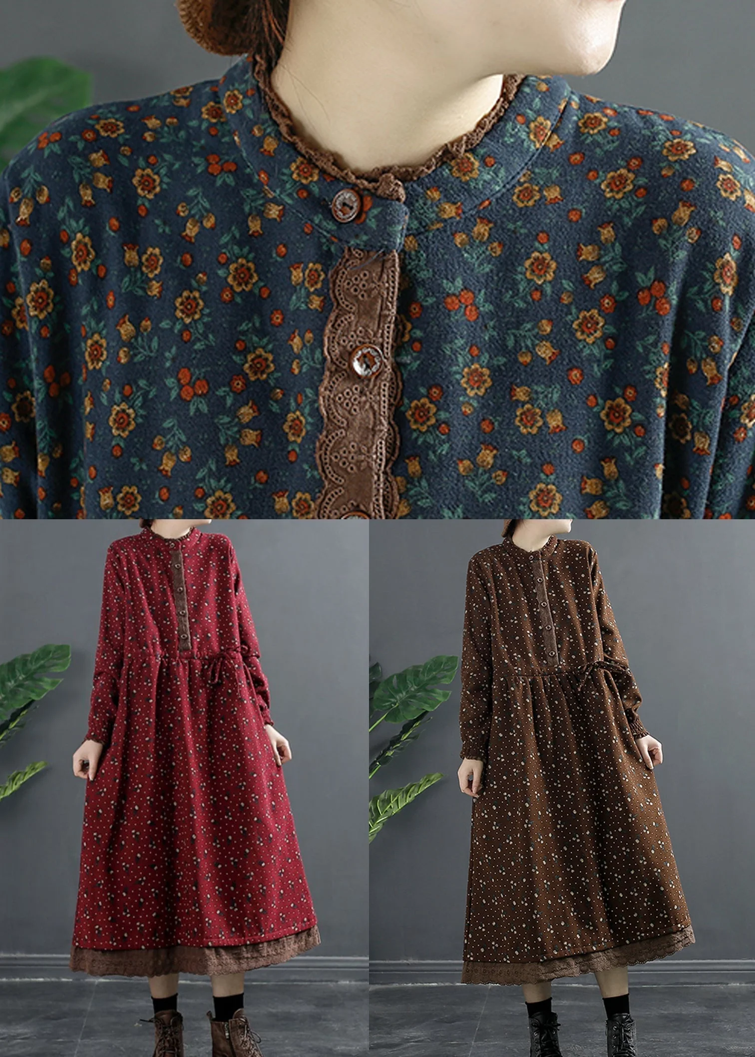Italian Coffee Button Pockets Fleece Dress Winter - Image 5