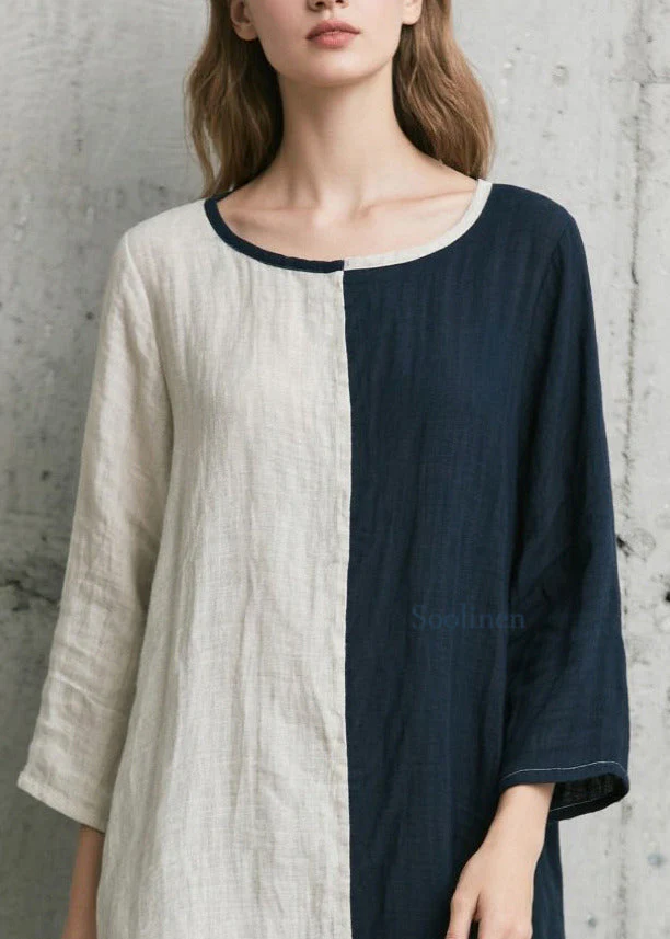 Italian Colorblock Asymmetrical Low High Design Cotton Robe Dresses Bracelet Sleeve - Image 2