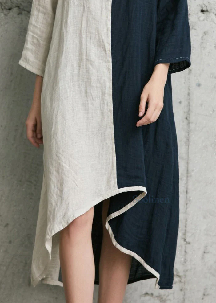 Italian Colorblock Asymmetrical Low High Design Cotton Robe Dresses Bracelet Sleeve - Image 4