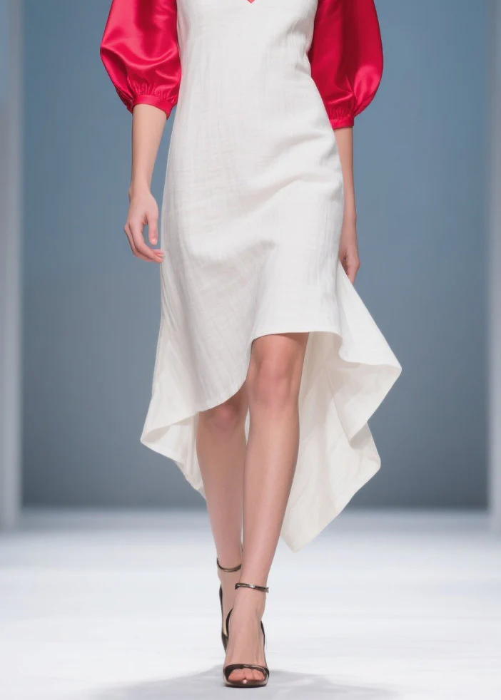 Italian Colorblock Asymmetrical Silk Patchwork Cotton Dress Summer - Image 4