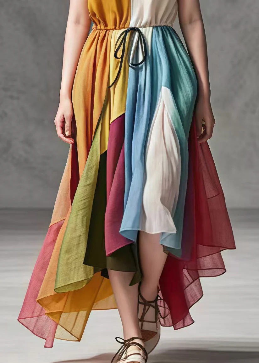 Italian Colorblock Cinched Patchwork Exra Large Hem Cotton Dress Summer - Image 5