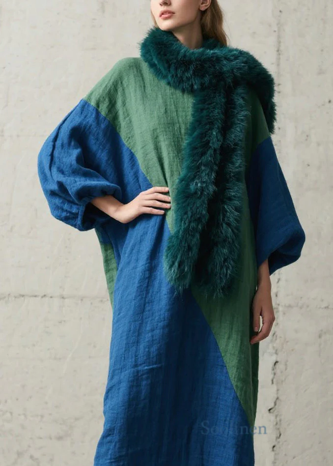 Italian Colorblock Patchwork Cotton Long Dresses Fall - Image 2